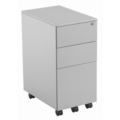 Steel Pedestal Slimline 3 Drawer - Silver