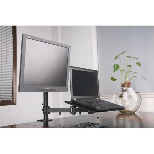 Twin monitor arm  with laptop stand- Black