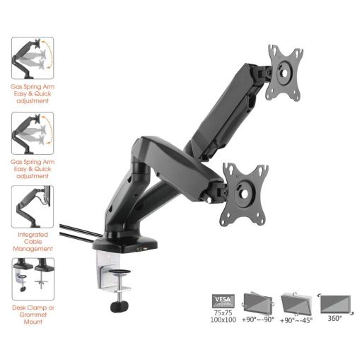 Oscar 32 Gas Spring Twin LCD Monitor Arm Stand with USB & AV built in